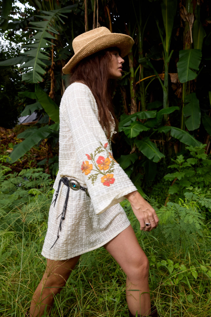 River Raw Silk Embroidered Folk Tunic Dress