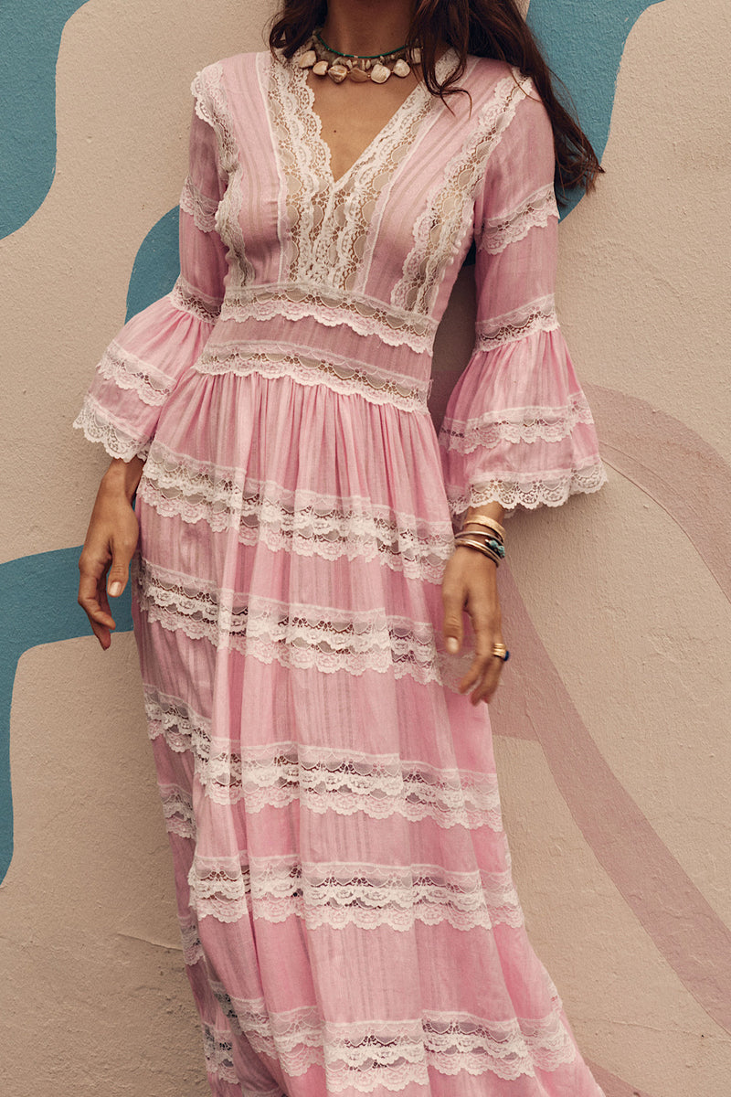 Love Hangover Cotton + Lace Maxi Dress - Pink