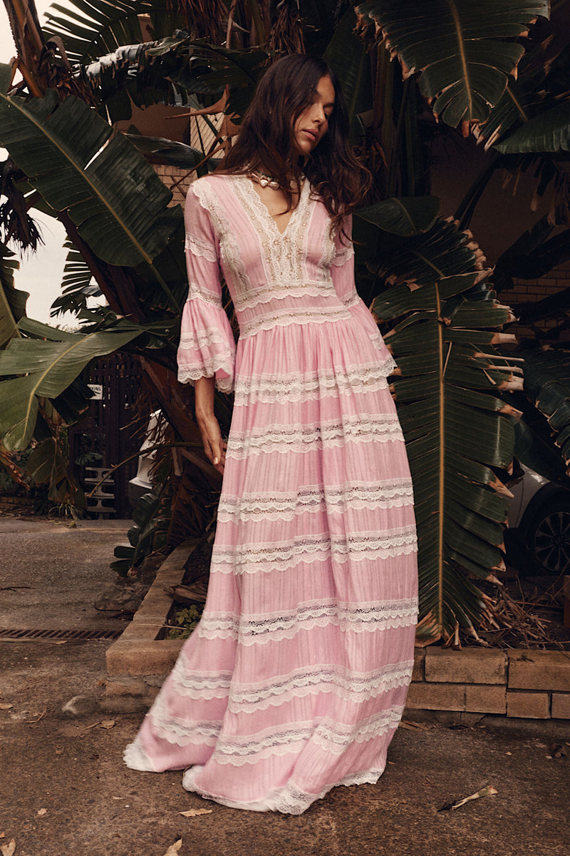 Love Hangover Cotton + Lace Maxi Dress - Pink