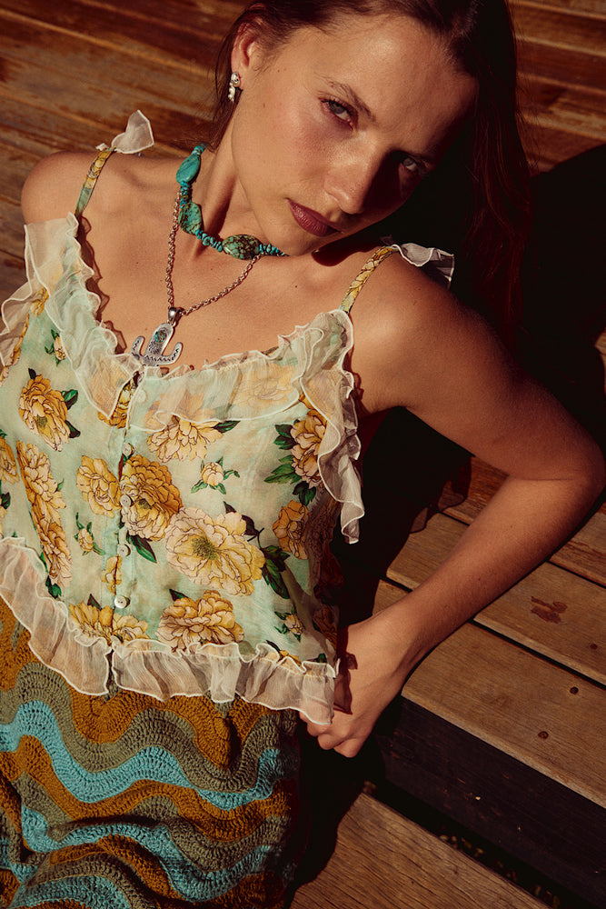 Heaven Knows Silk Ruffle Camisole - Garden Floral