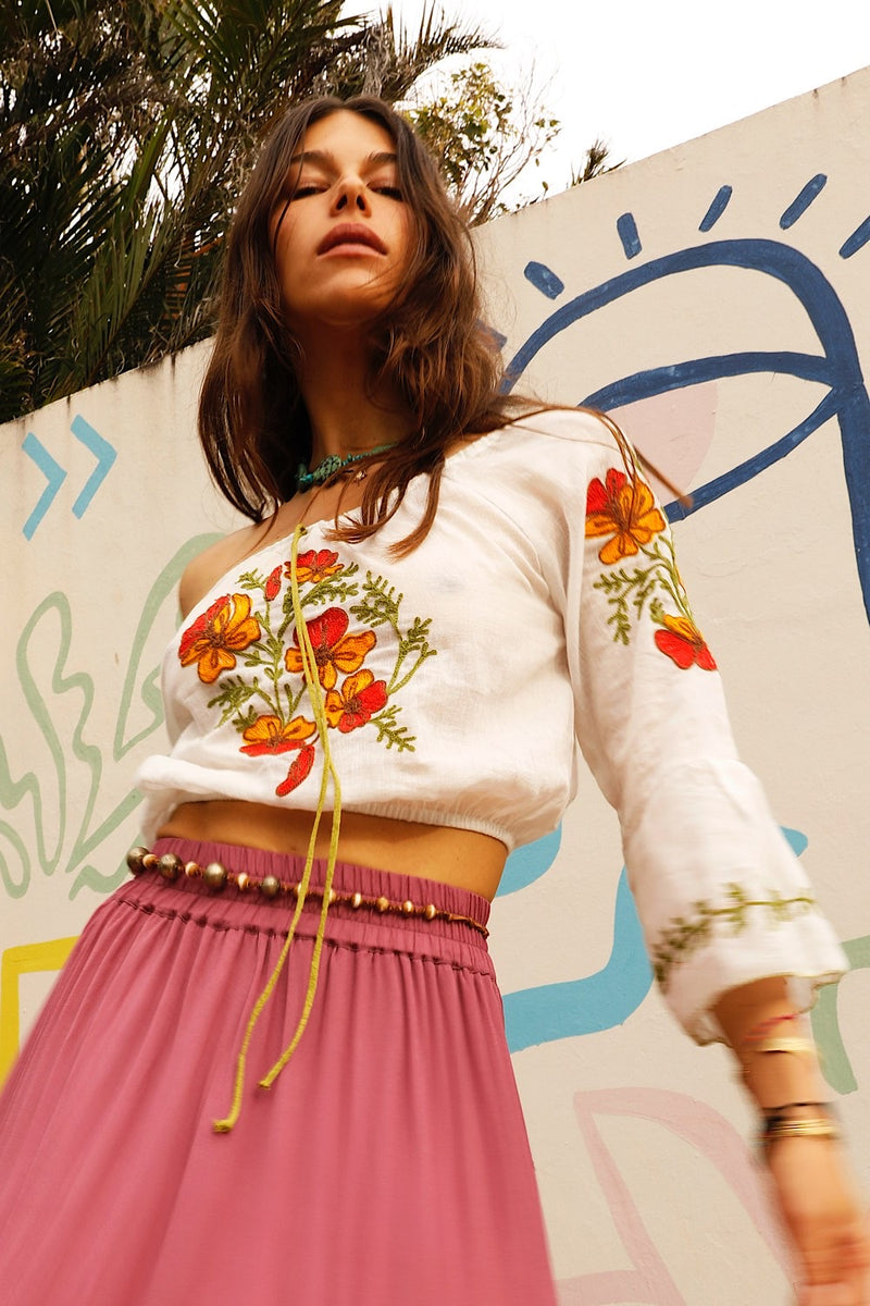 River Cotton Embroidered Folk Blouse