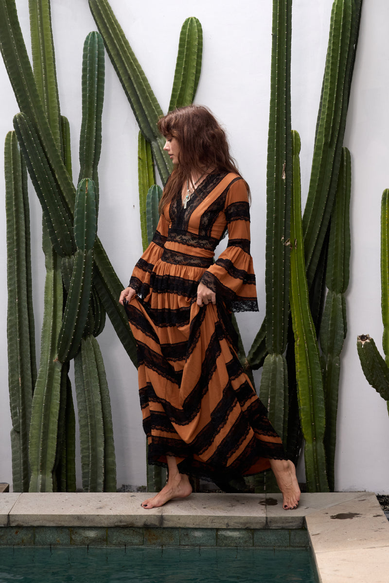 Love Hangover Cotton + Lace Maxi Dress - Golden Amber