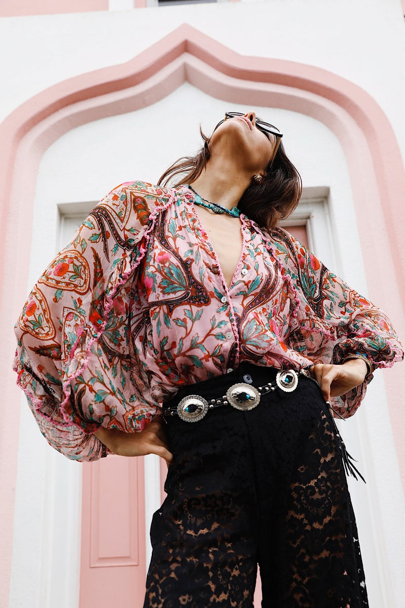 A New Day For Love Silk Blouse - Pink Gypsy Paisley