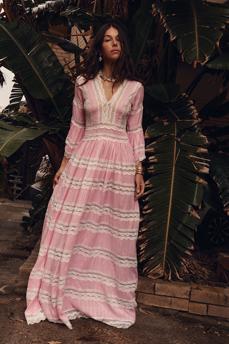 Love Hangover Cotton + Lace Maxi Dress - Pink