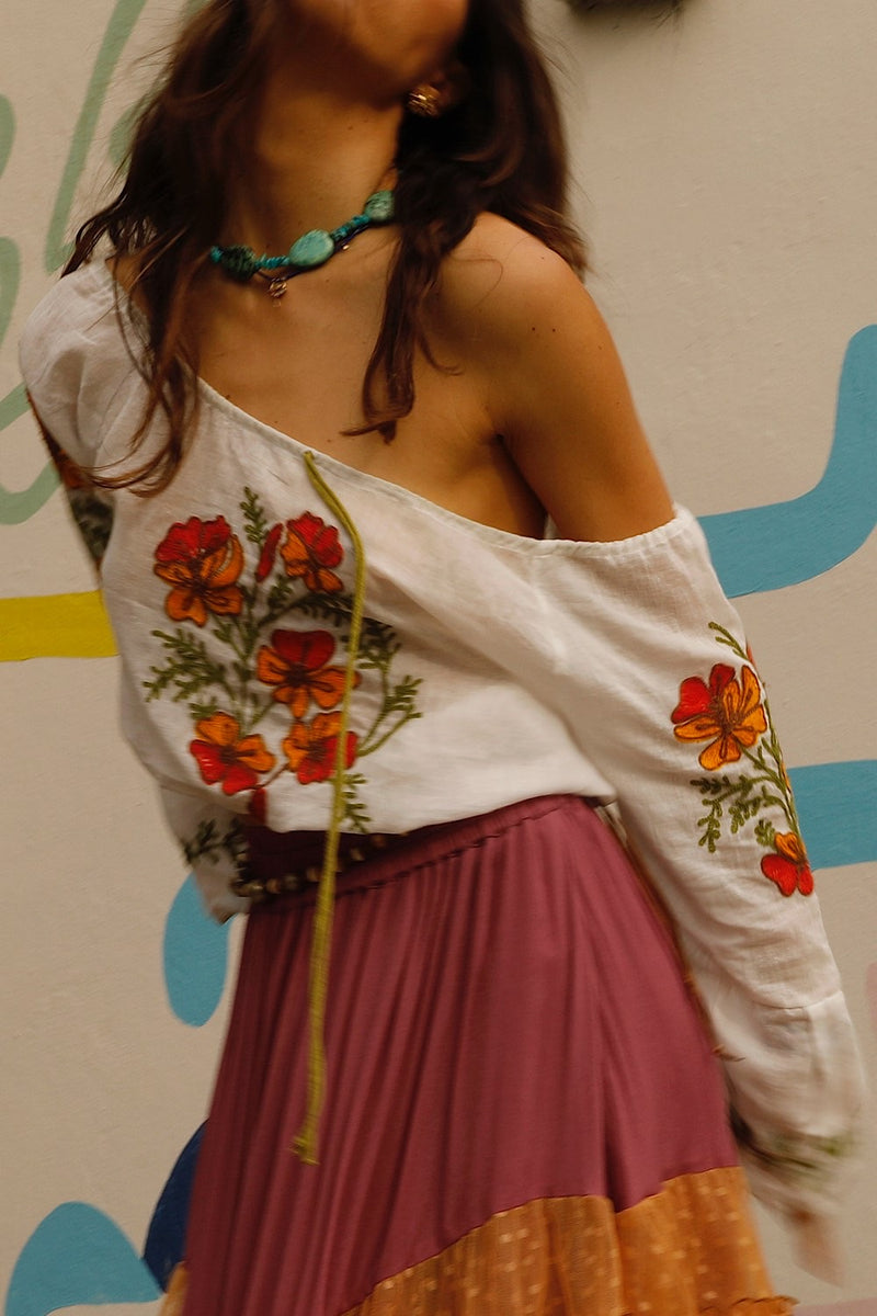 River Cotton Embroidered Folk Blouse