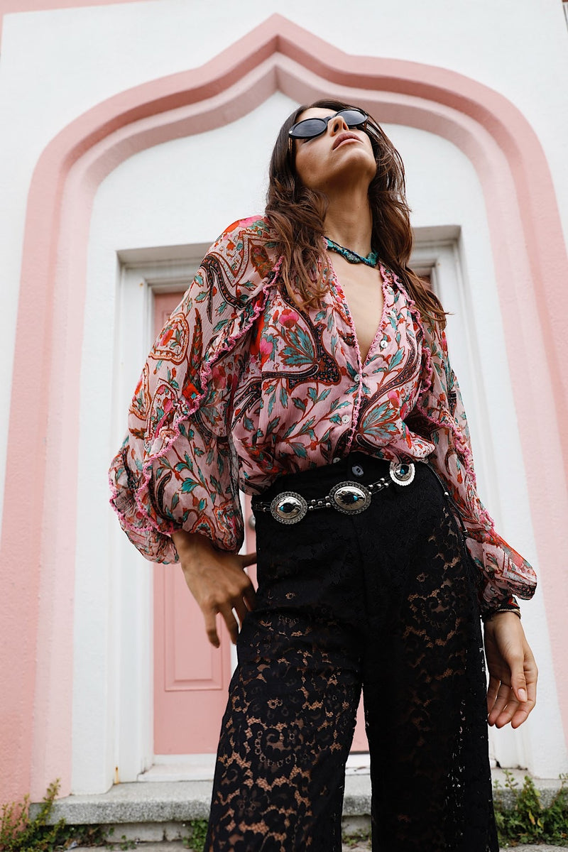 A New Day For Love Silk Blouse - Pink Gypsy Paisley