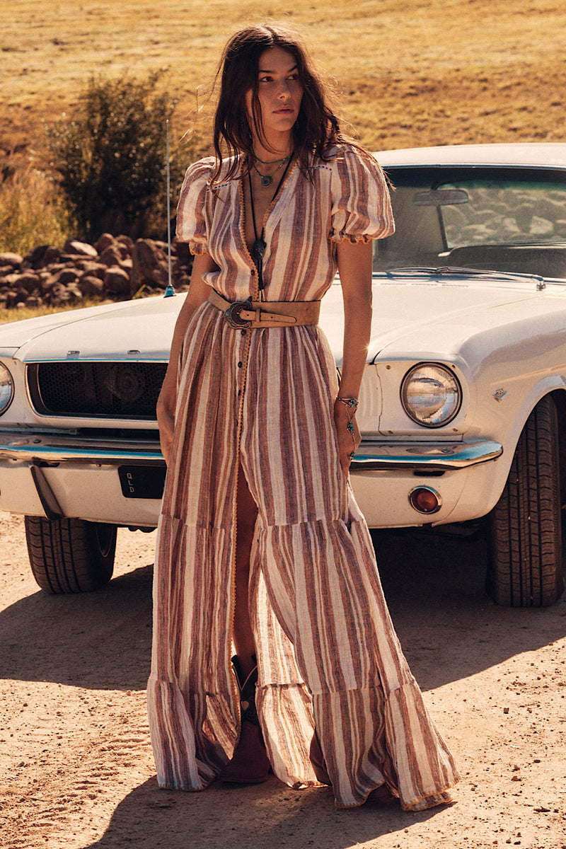 Spanish Moon Maxi Dress - walnut stripe