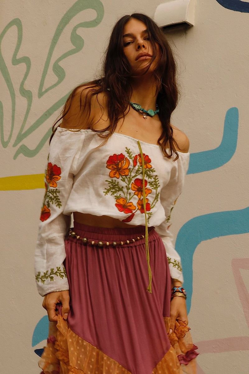 River Cotton Embroidered Folk Blouse