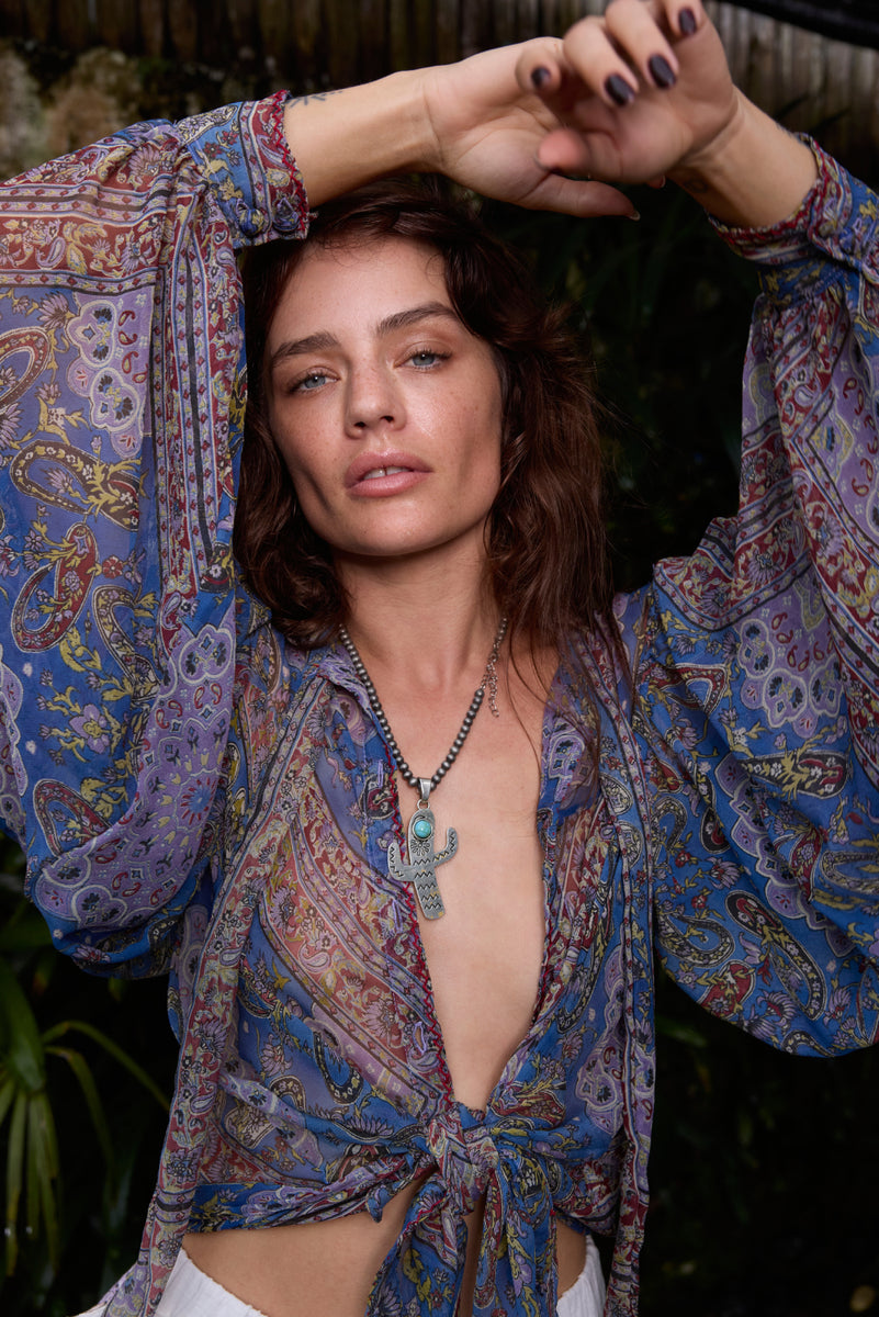 Till The Morning Comes Silk Blouse - Azul Paisley Scarf