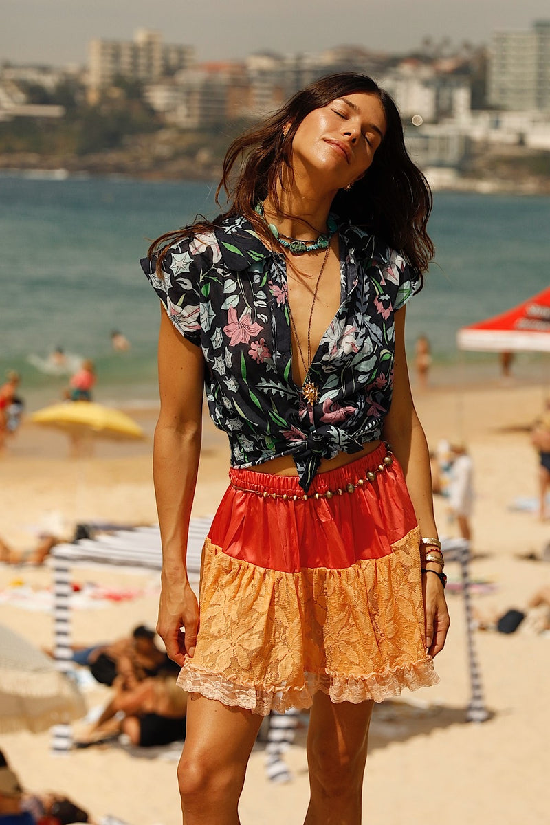 Take The Long Road Home Silk And Lace Mini Set - Desert Sunset