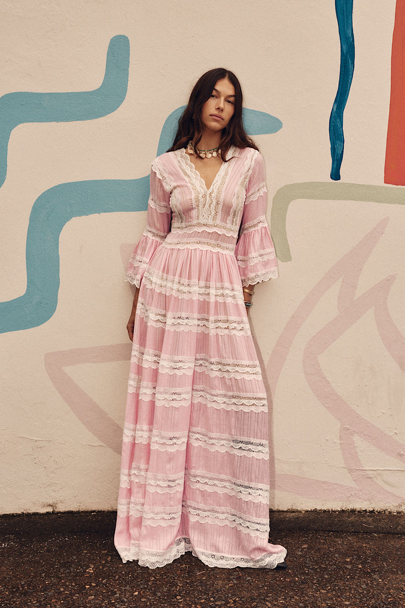 Love Hangover Cotton + Lace Maxi Dress - Pink