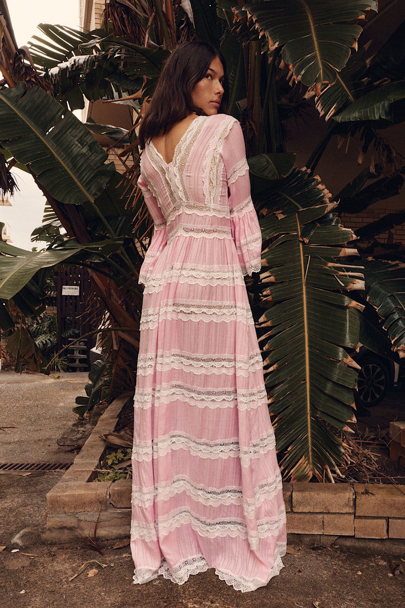 Love Hangover Cotton + Lace Maxi Dress - Pink