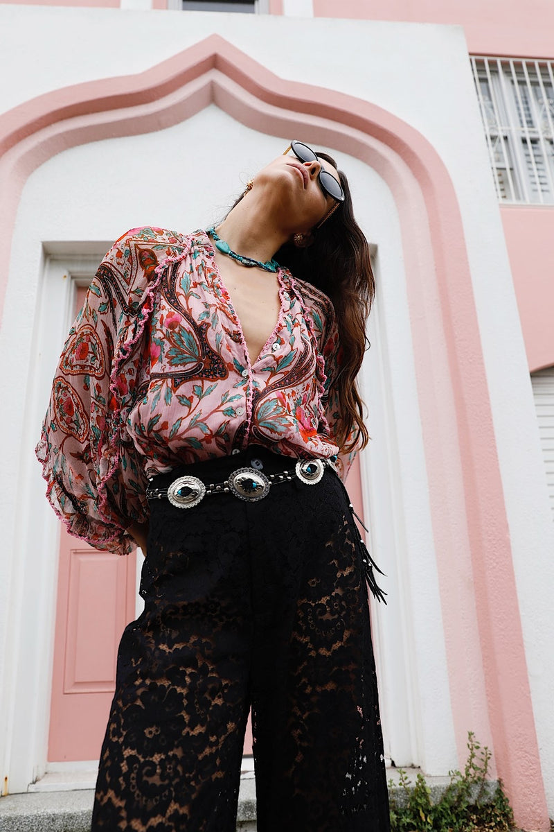 A New Day For Love Silk Blouse - Pink Gypsy Paisley