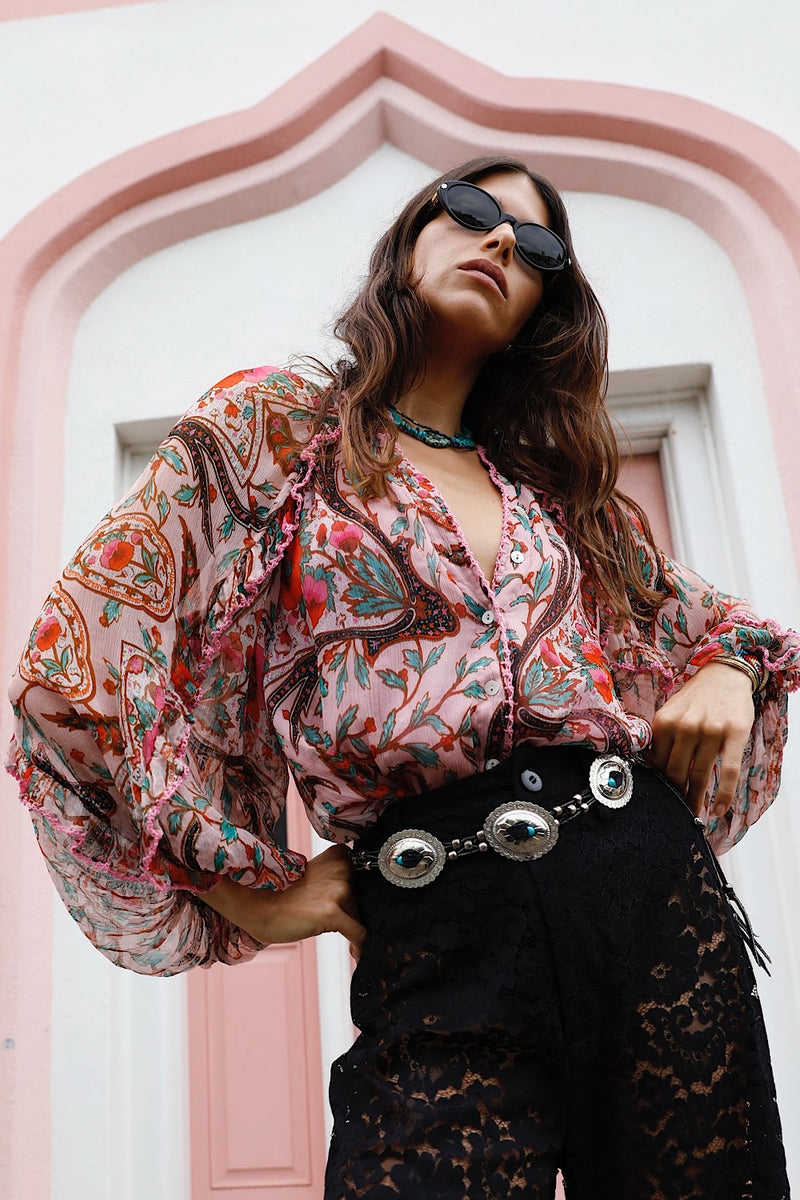 A New Day For Love Silk Blouse - Pink Gypsy Paisley