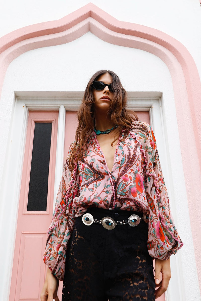 A New Day For Love Silk Blouse - Pink Gypsy Paisley
