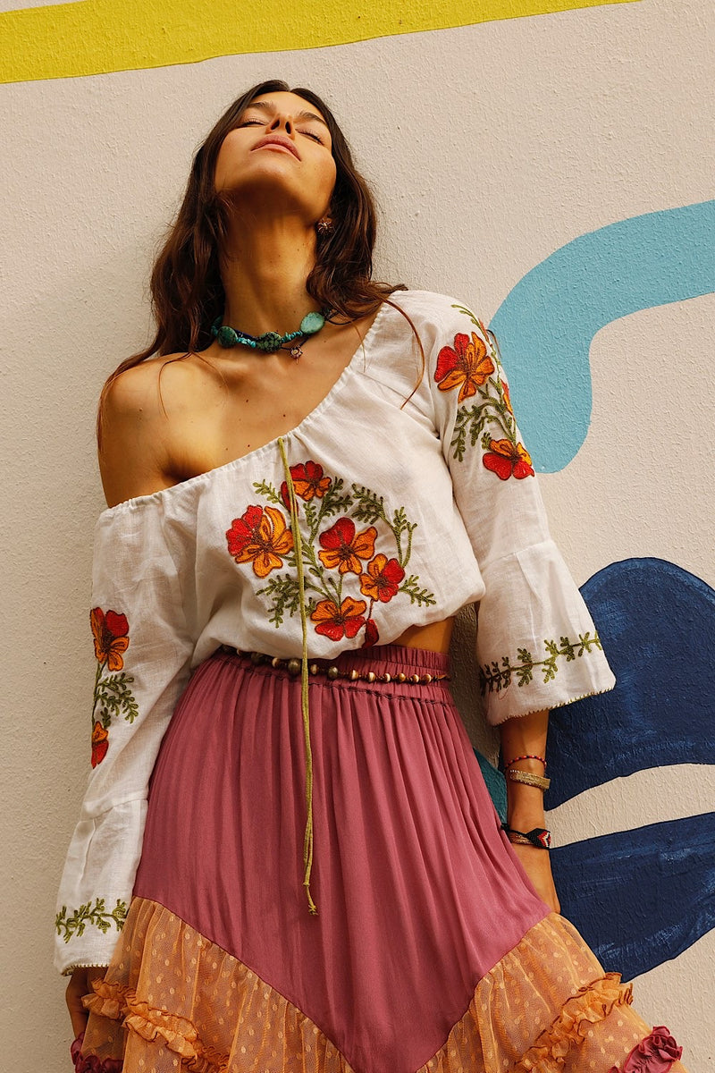 River Cotton Embroidered Folk Blouse