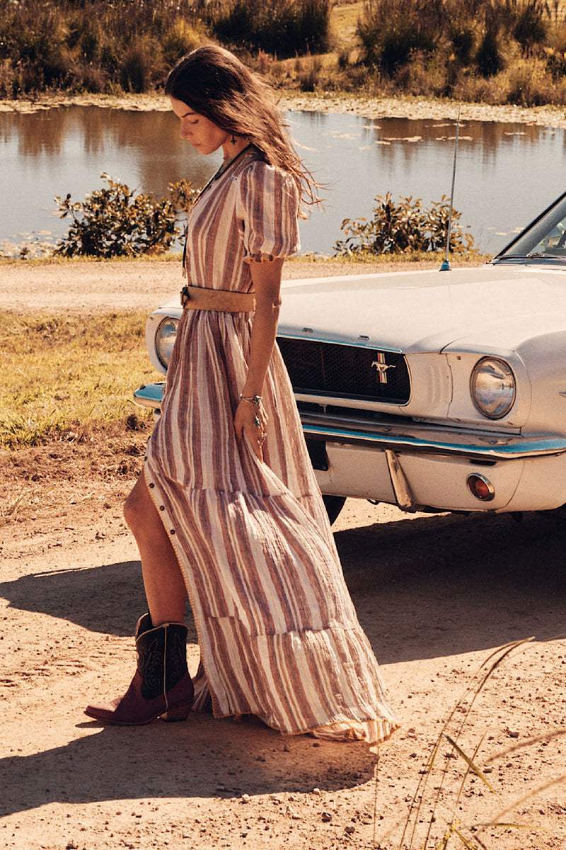 Spanish Moon Maxi Dress - walnut stripe
