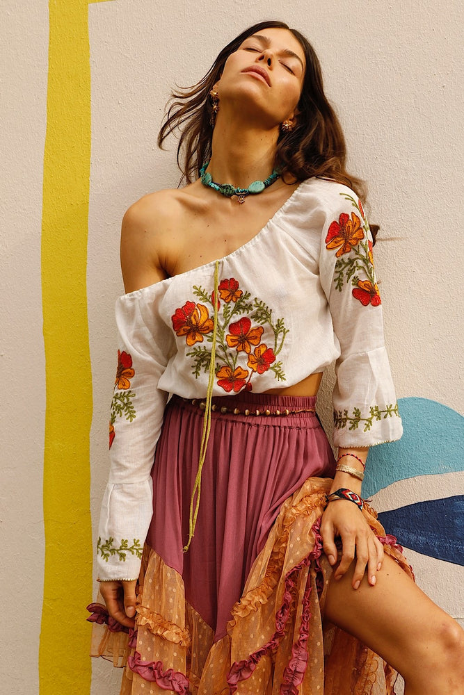 River Cotton Embroidered Folk Blouse