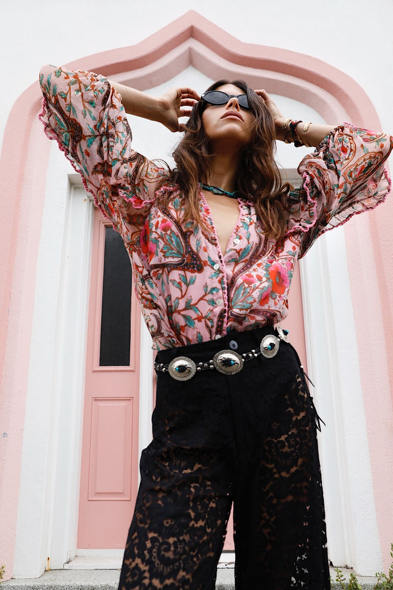 A New Day For Love Silk Blouse - Pink Gypsy Paisley