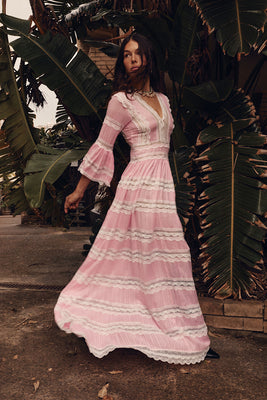 Love Hangover Cotton + Lace Maxi Dress - Pink