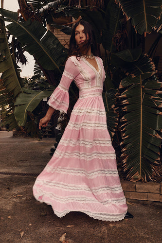 Love Hangover Cotton + Lace Maxi Dress - Pink