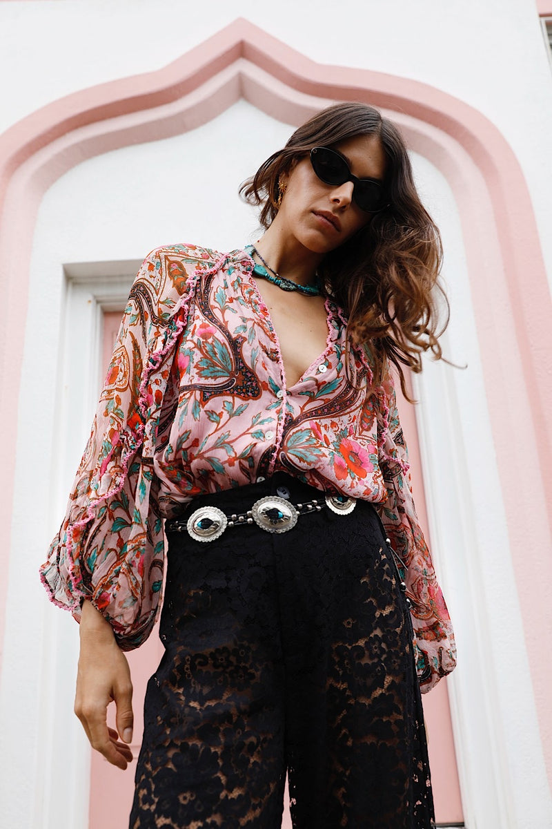 A New Day For Love Silk Blouse - Pink Gypsy Paisley