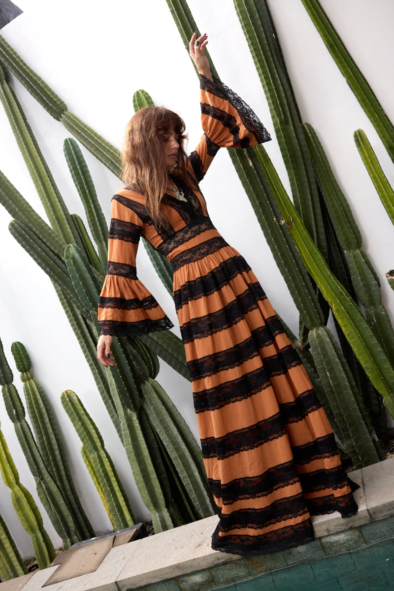 Love Hangover Cotton + Lace Maxi Dress - Golden Amber