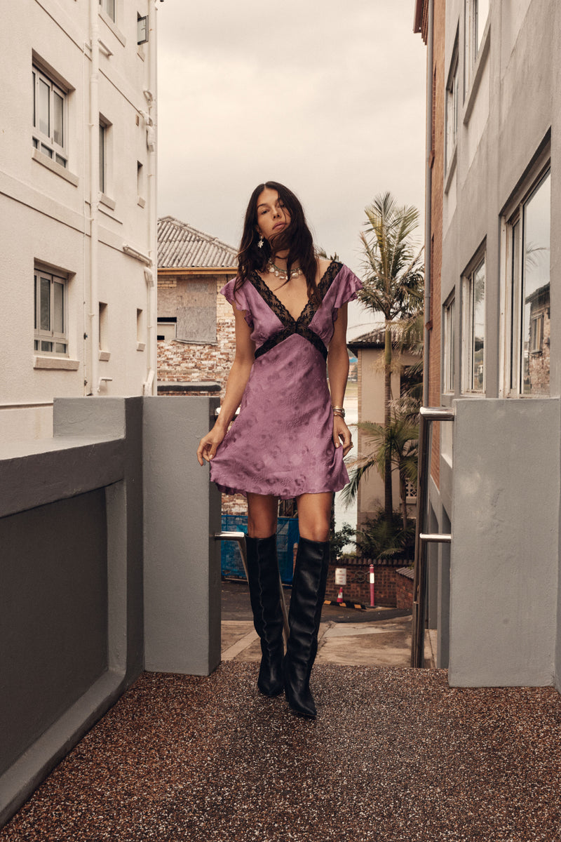 I Remember Everything Silk Jacquard Mini Dress - Lavender
