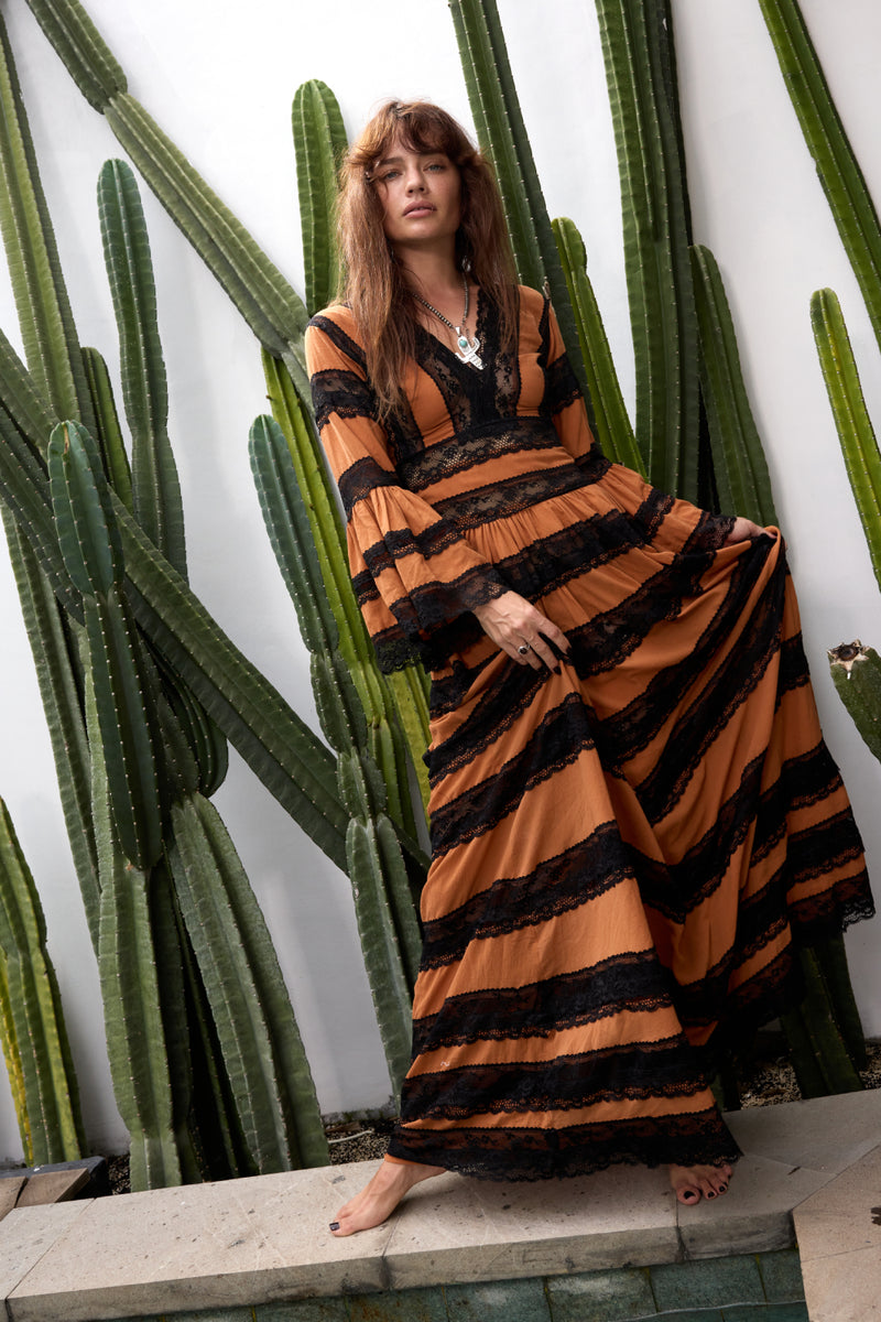 Love Hangover Cotton + Lace Maxi Dress - Golden Amber