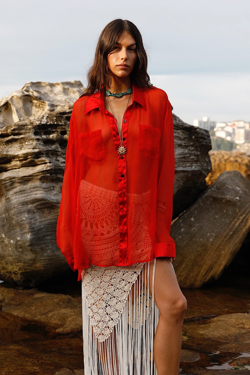 Happy Instead Silk Crinkle + Silk Satin Shirt