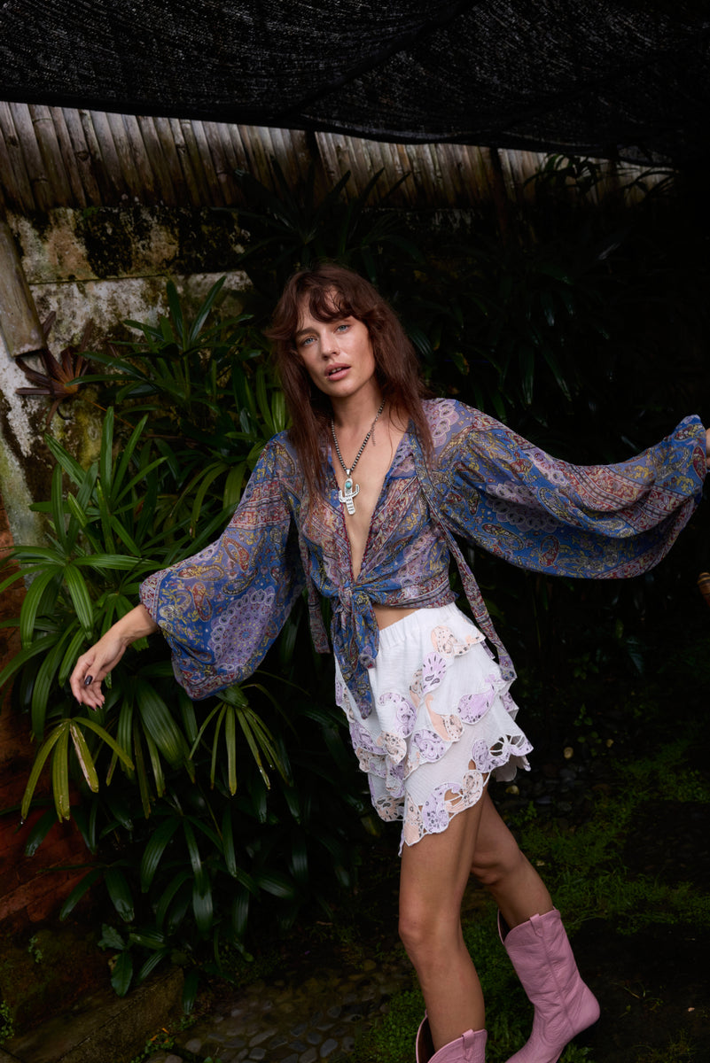 Till The Morning Comes Silk Blouse - Azul Paisley Scarf