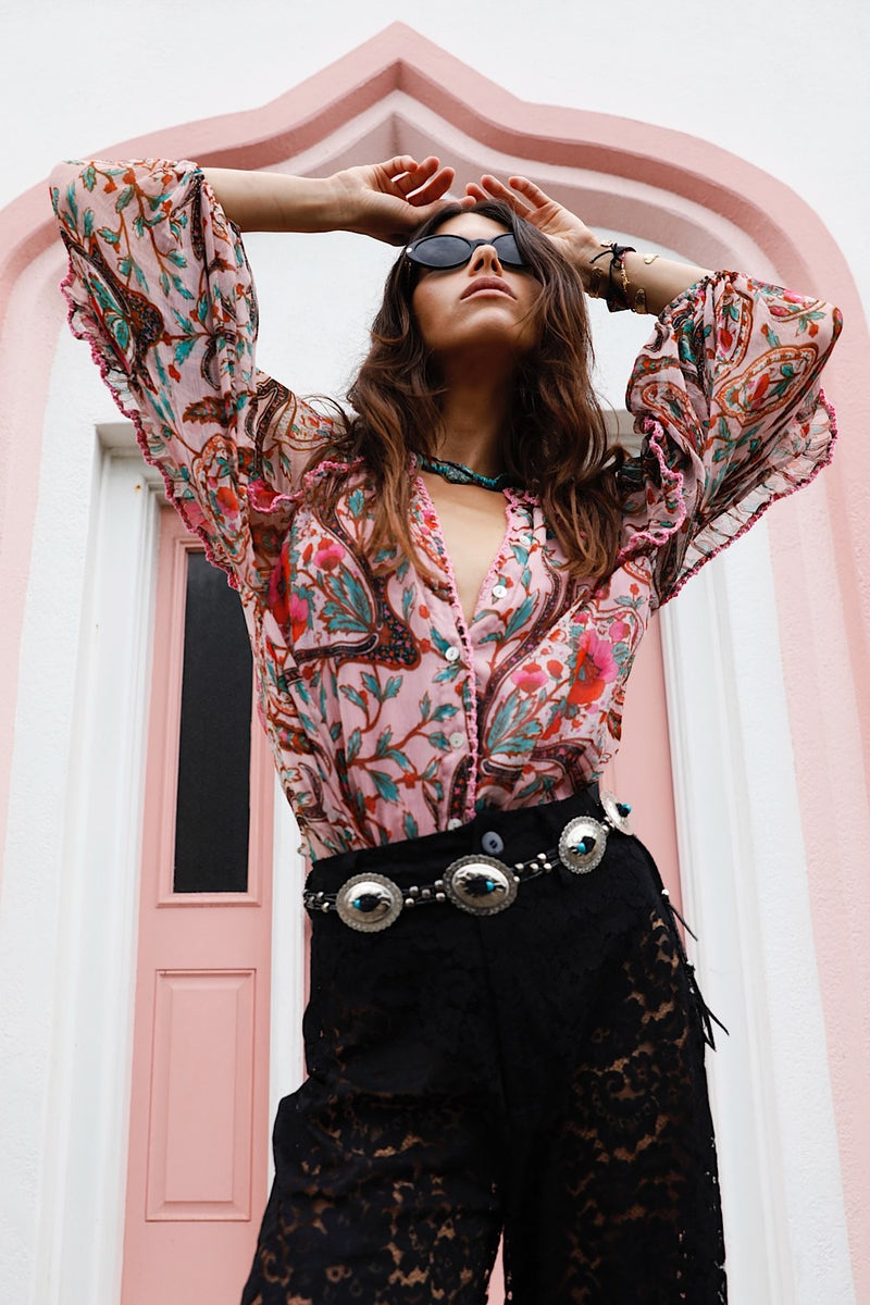 A New Day For Love Silk Blouse - Pink Gypsy Paisley