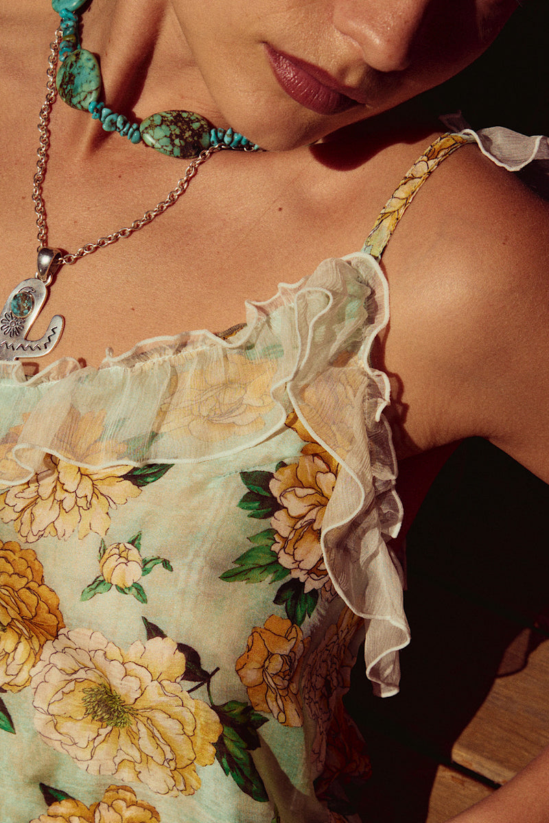 Heaven Knows Silk Ruffle Camisole - Garden Floral
