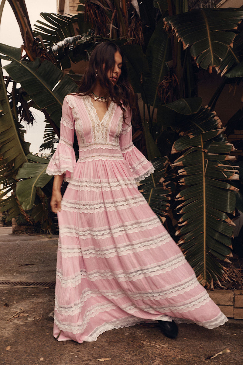 Love Hangover Cotton + Lace Maxi Dress - Pink