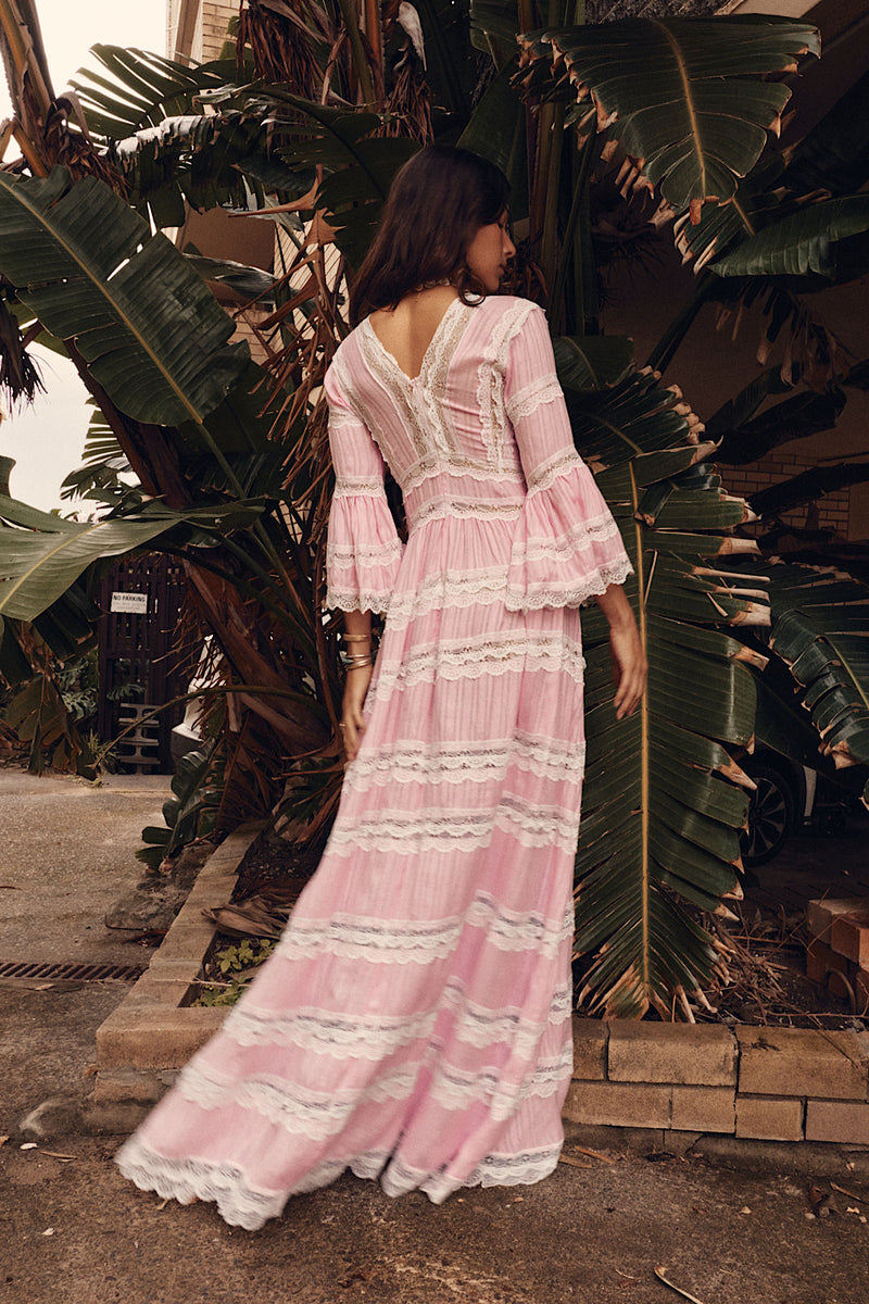 Love Hangover Cotton + Lace Maxi Dress - Pink