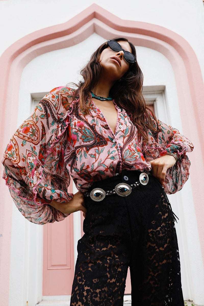 A New Day For Love Silk Blouse - Pink Gypsy Paisley
