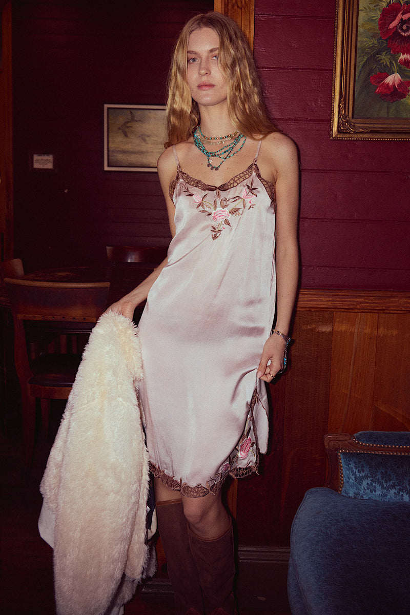 Rosemary Silk Embroidered Slip Dress