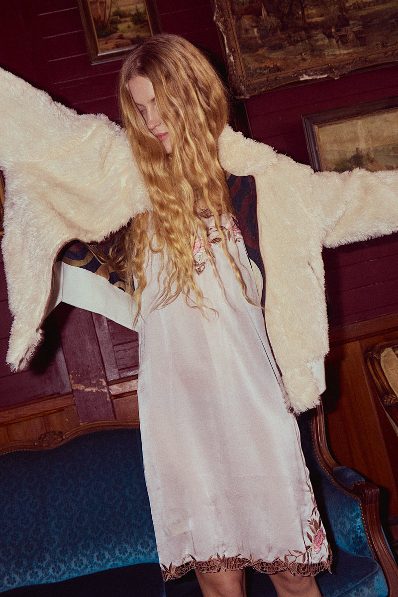 Rosemary Silk Embroidered Slip Dress