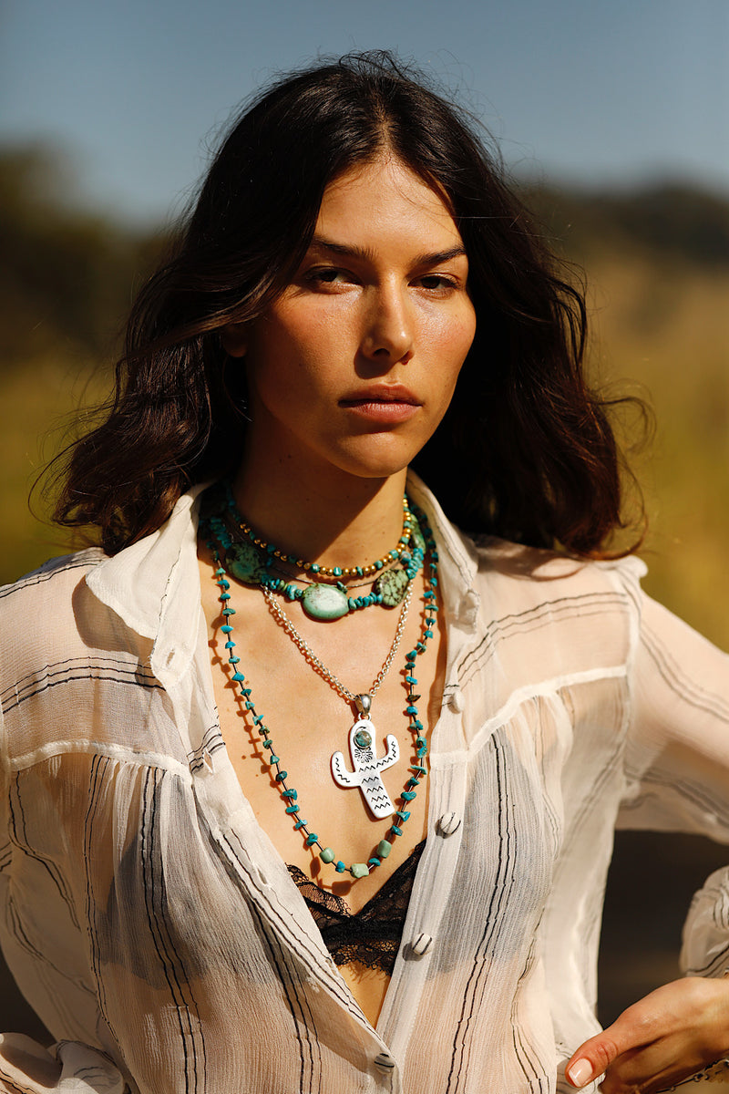 Cactus Sterling Silver & Turquoise Necklace