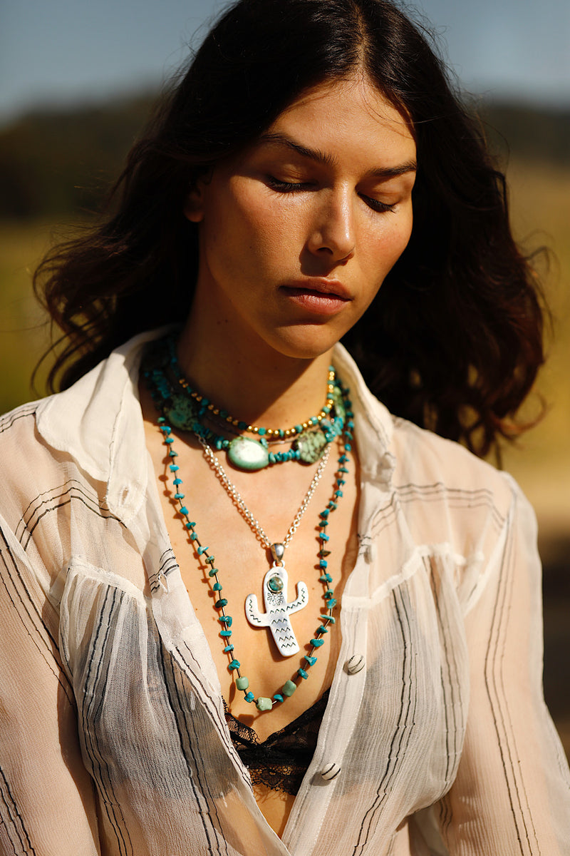 Cactus Sterling Silver & Turquoise Necklace