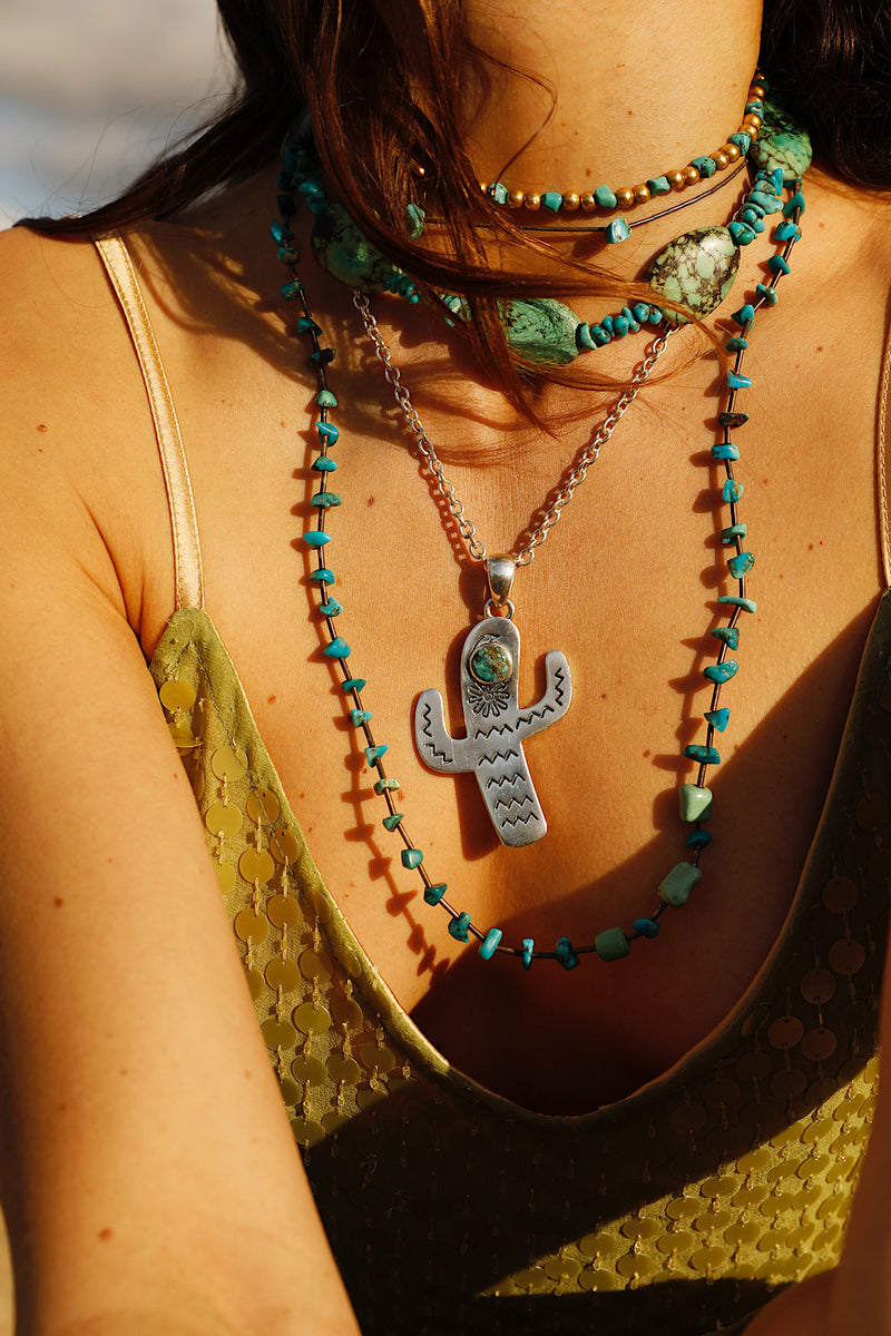 Cactus Sterling Silver & Turquoise Necklace