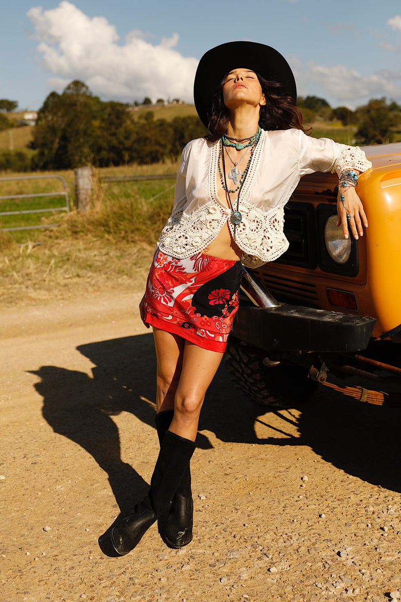 Lady Day Silk Crepe Mini Skirt - Scarlet
