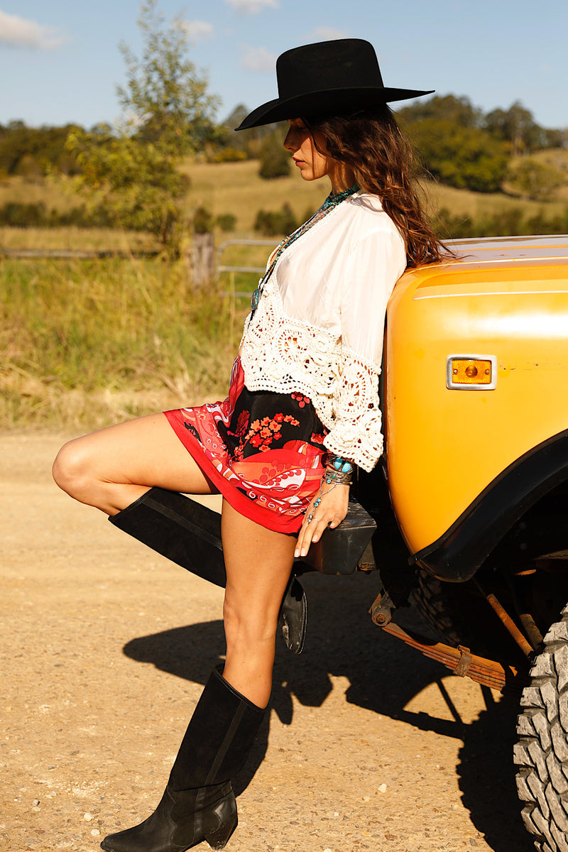Lady Day Silk Crepe Mini Skirt - Scarlet