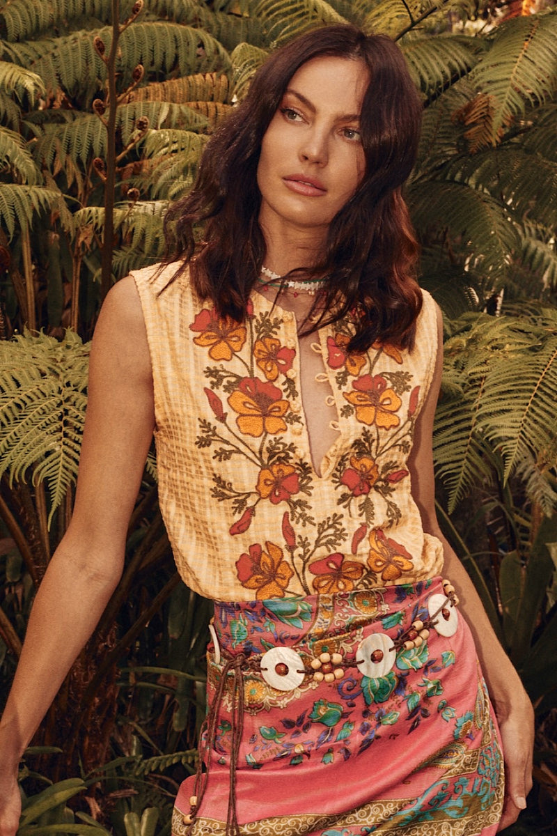 Indian Summer Textural Raw Silk Tunic Blouse