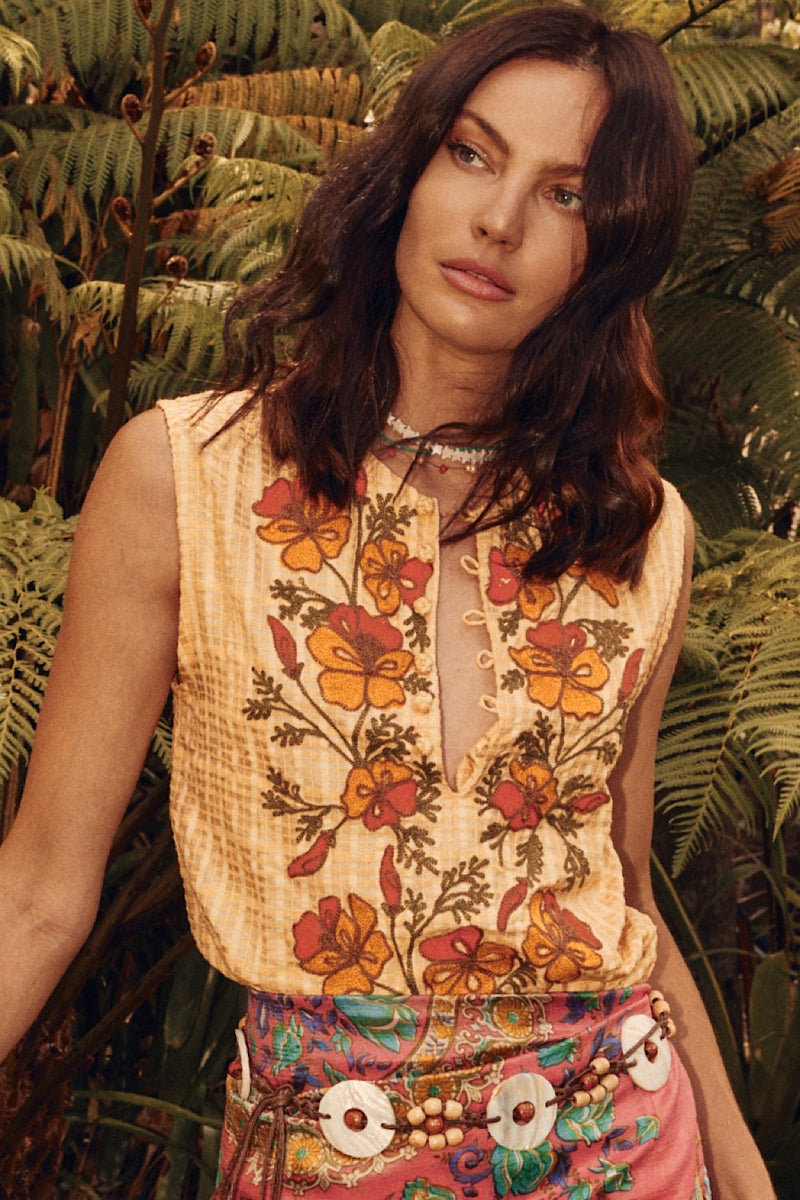 Indian Summer Textural Raw Silk Tunic Blouse