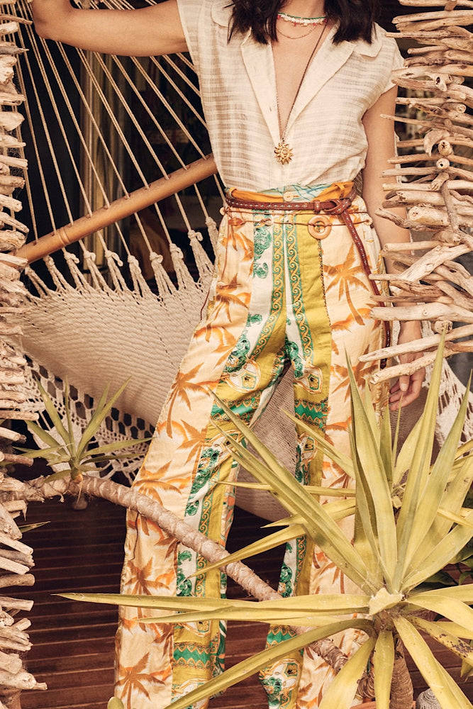 Paint This Town Patchwork Off Cut Silk Flares - Tropical Floral