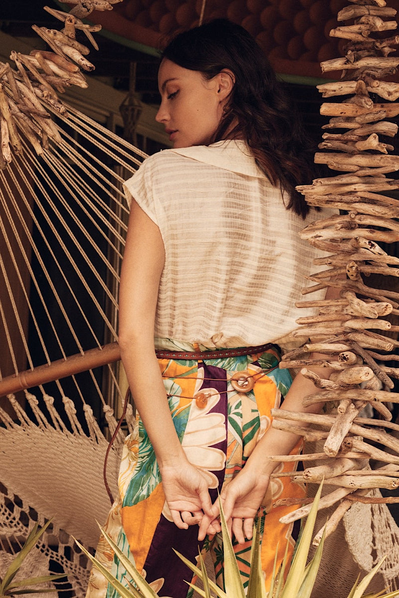 Morning Sky Textural Raw Silk Tunic Blouse - Cream