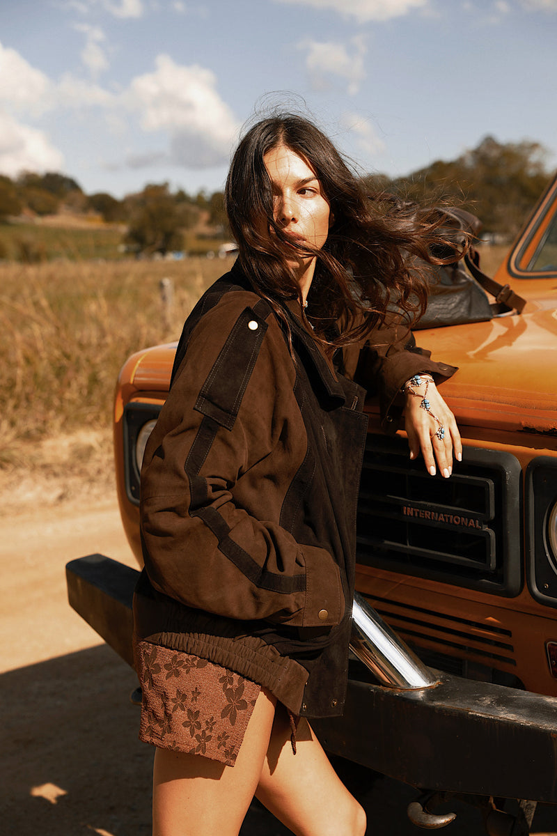 Endless Night Suede Bomber Jacket