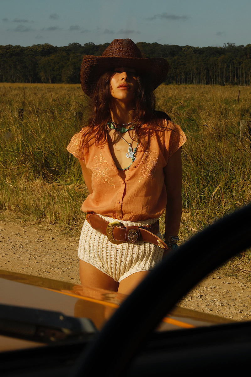 Shadows And Light Embroidered Blouse - Apricot