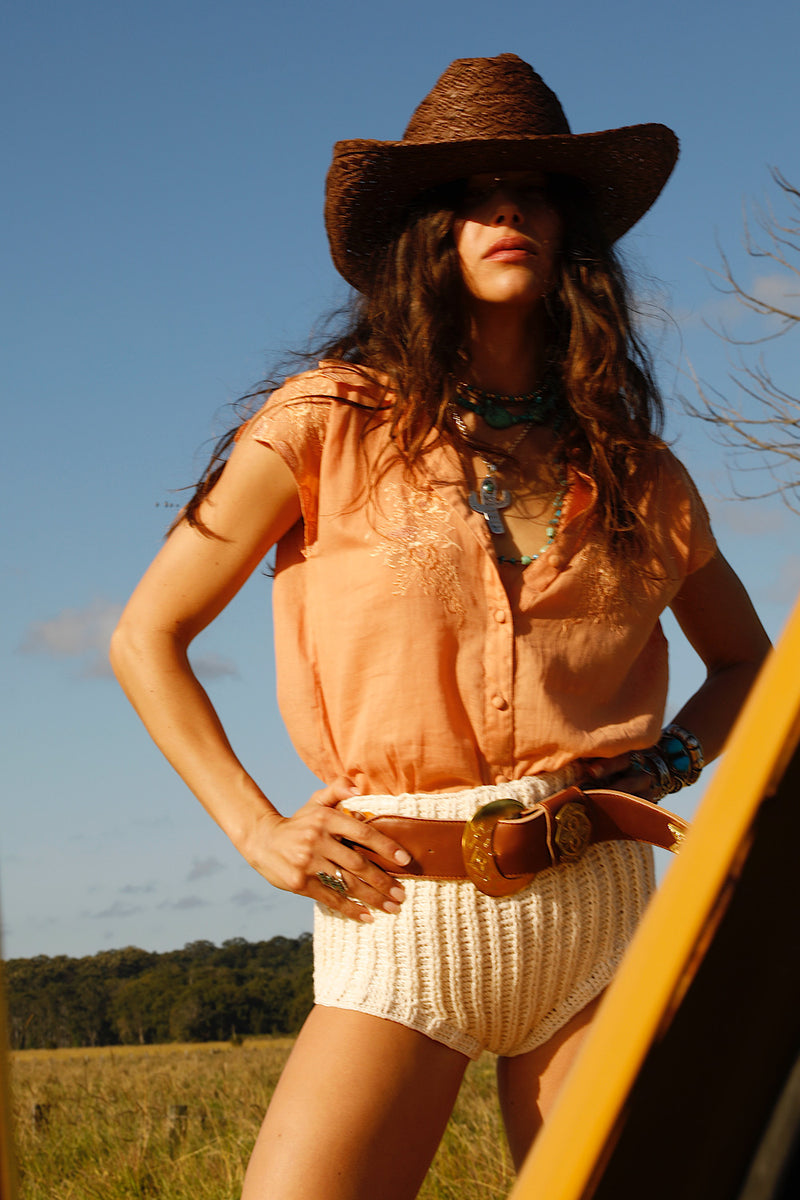 Shadows And Light Embroidered Blouse - Apricot